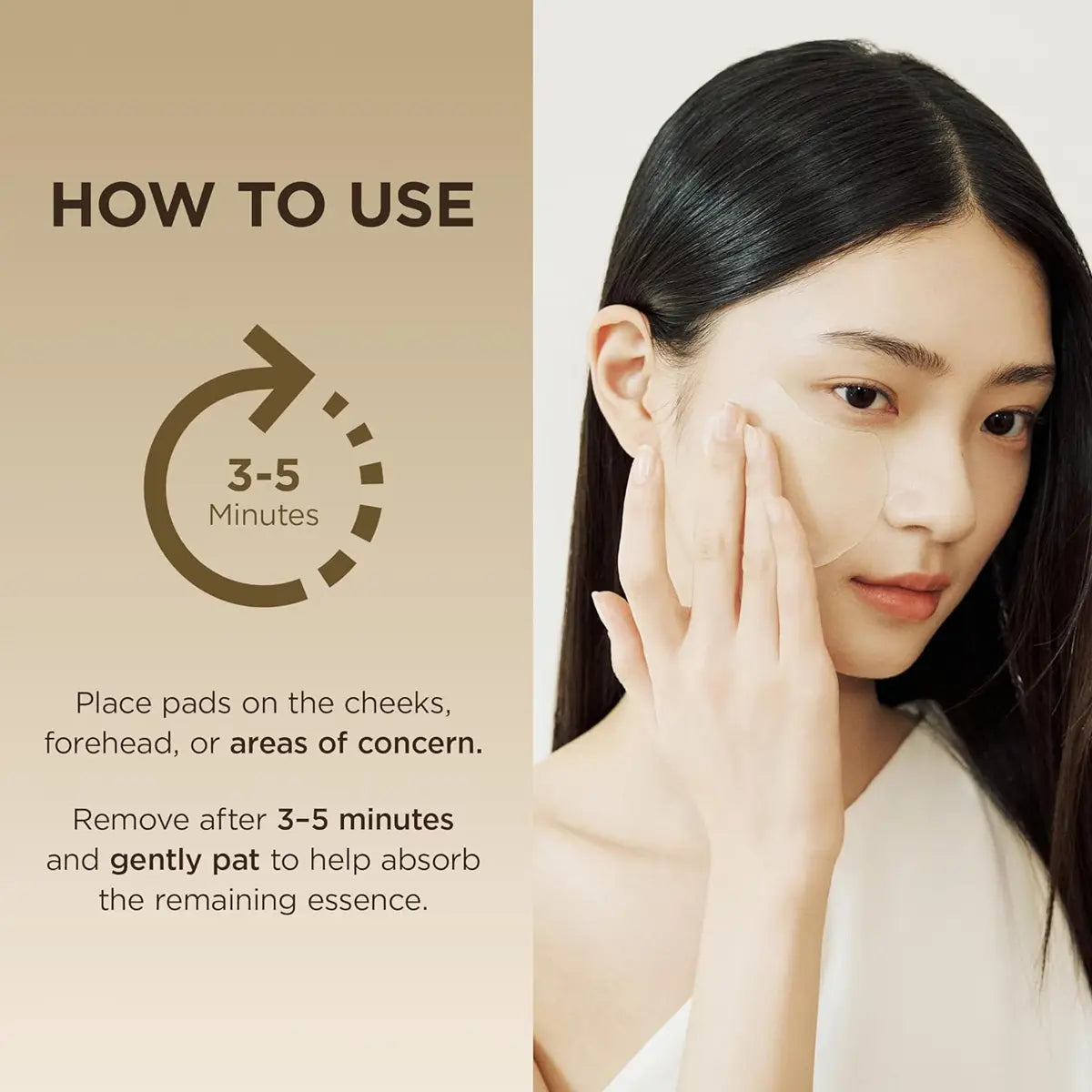 Woman applying a skincare product with text on how to use it