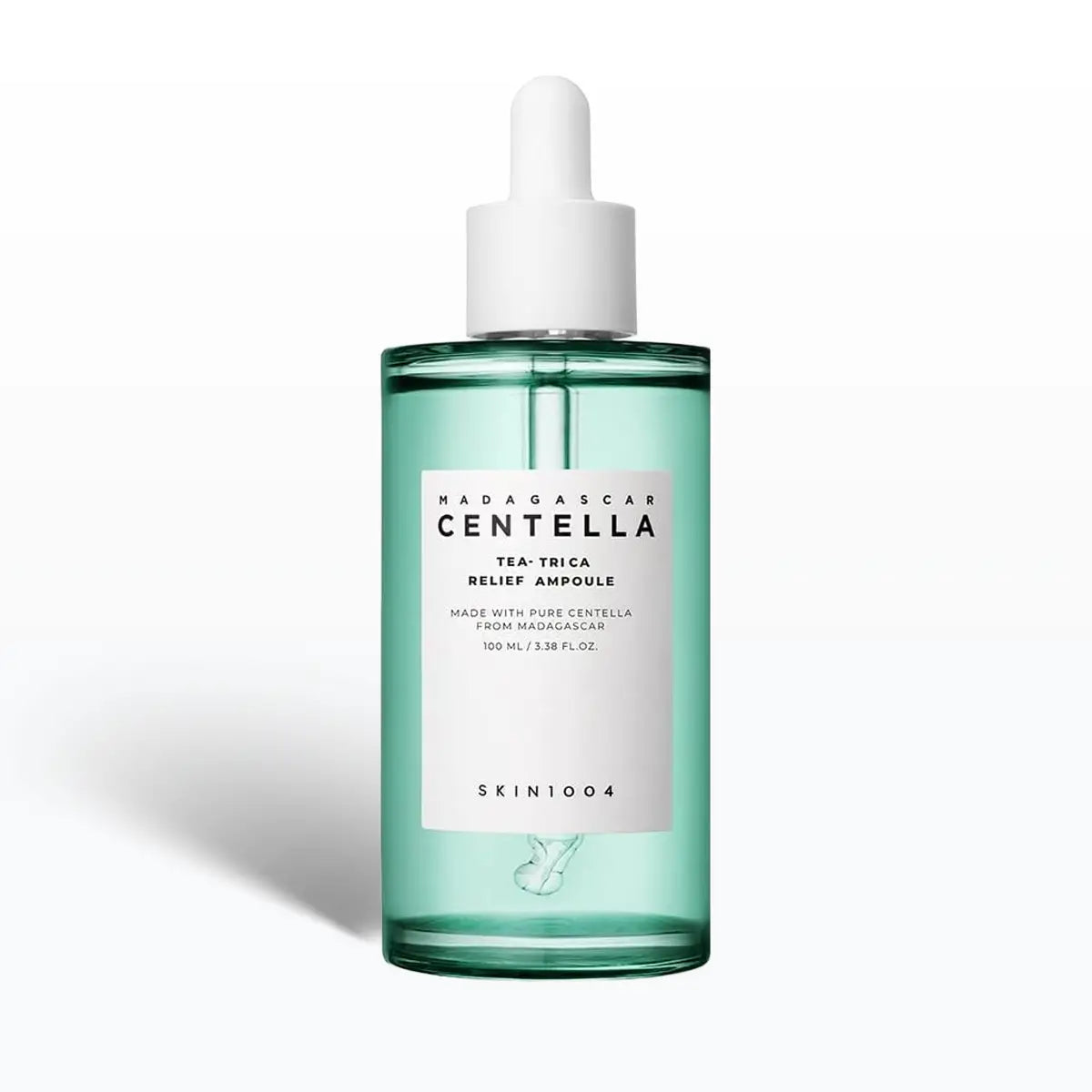SKIN1004 Madagascar Centella Tea-Trica Relief Ampoule bottle on a white background