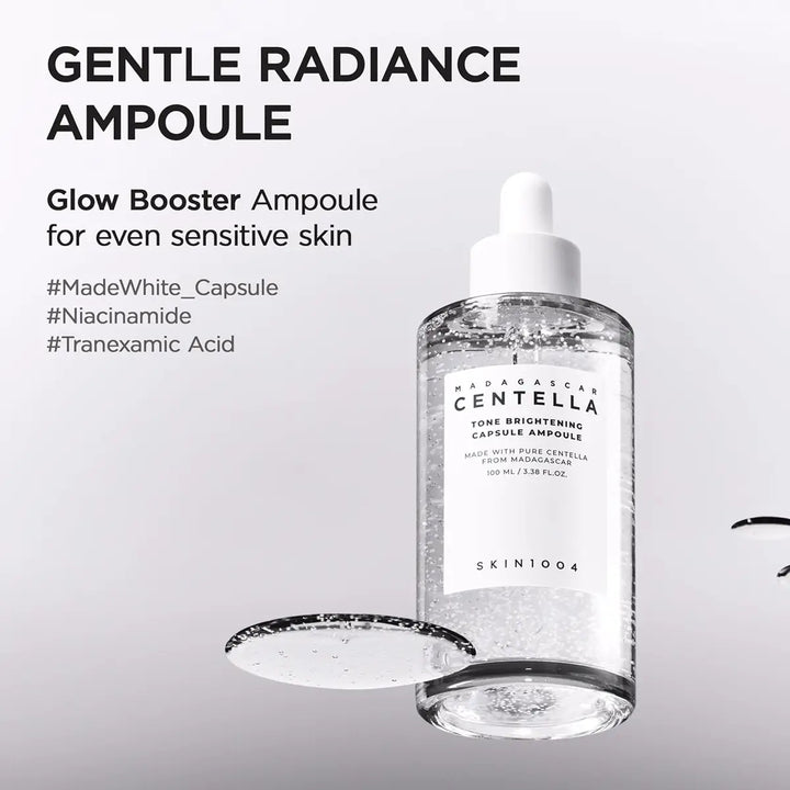 Gentle Radiance Ampoule bottle with text on a light gray background