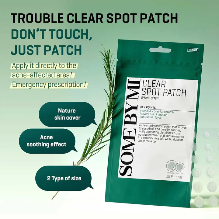 SOME BY MI 30 Days Miracle Clear Spot Patch packaging showcasing acne soothing effects and nature skin cover.