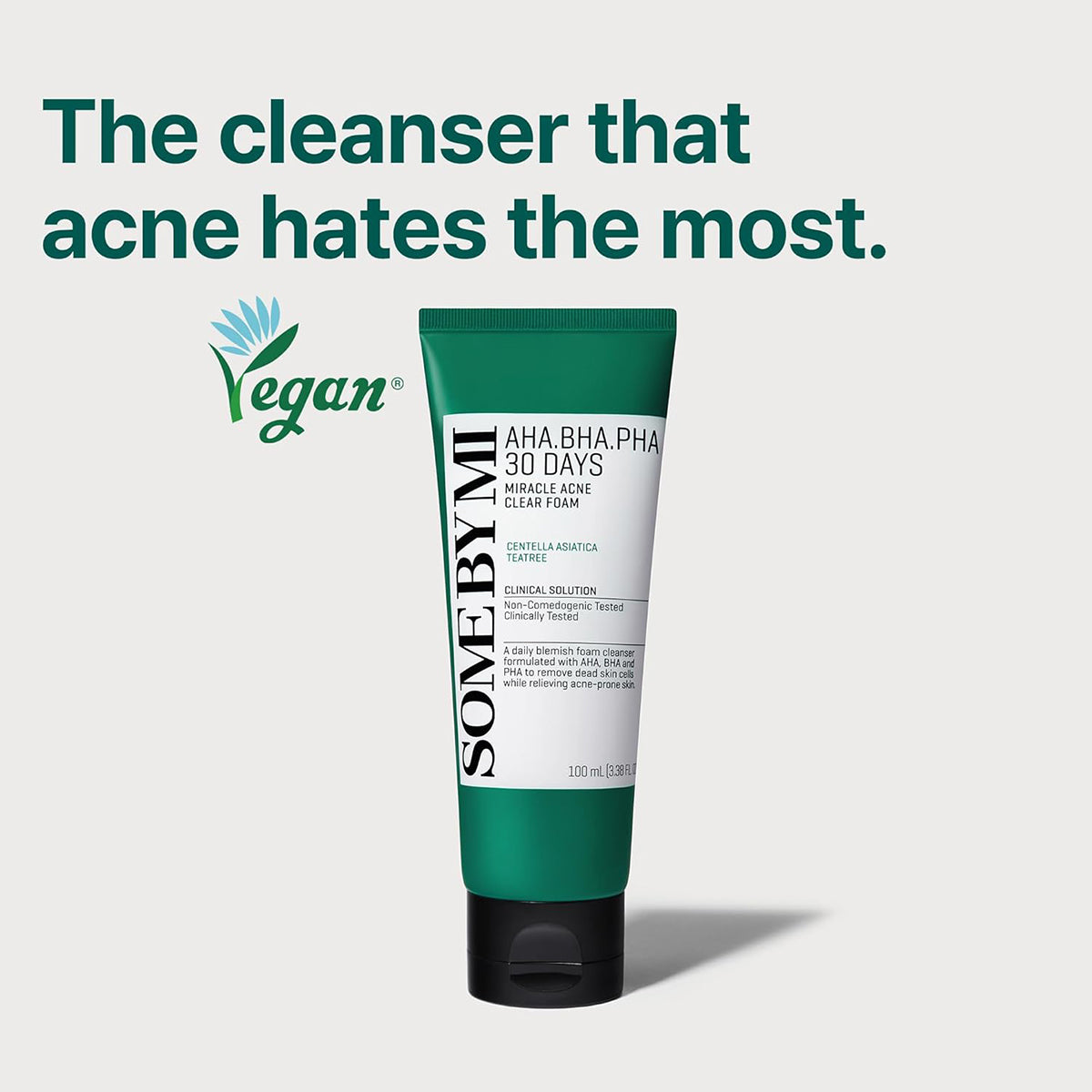 SOME BY MI AHA BHA PHA 30 Days Miracle Acne Clear Foam – Korean exfoliating cleanser with Truecica and salicylic acid for clear, calm skin. Vegan