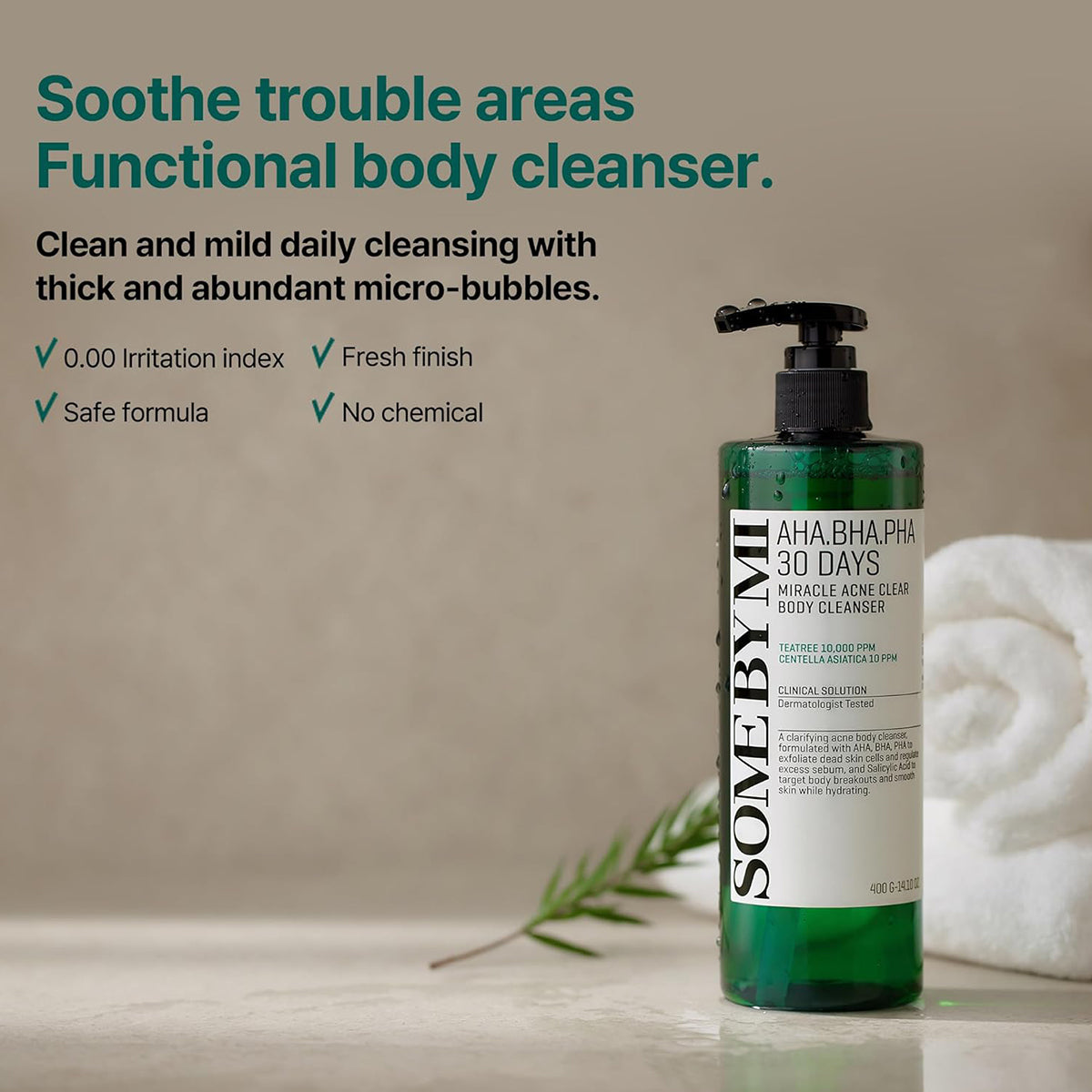 SOME BY MI AHA BHA PHA 30 Days Miracle Clear Body Cleanser – Korean body wash for acne-prone and sensitive skin with exfoliating and calming ingredients. Features