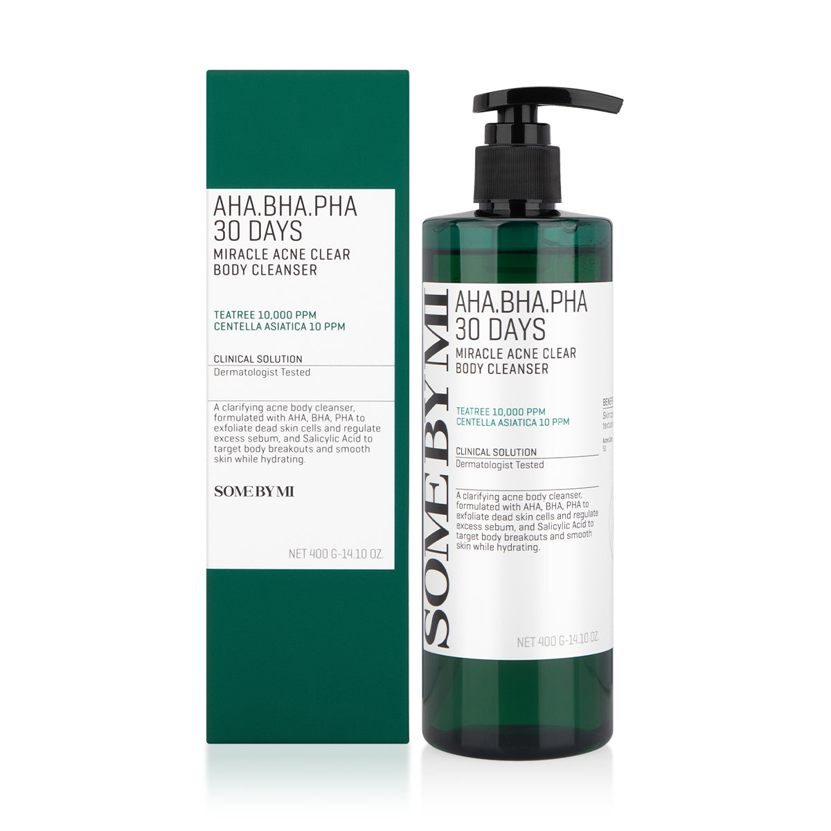 SOME BY MI AHA BHA PHA 30 Days Miracle Clear Body Cleanser – Korean body wash for body acne, exfoliation, and smoother skin. Packaging