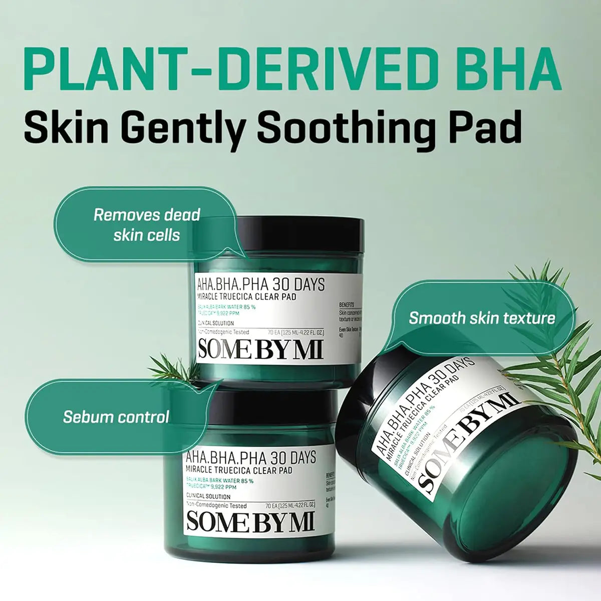 SOME BY MI AHA BHA PHA 30 Days Miracle Truecica Clear Pad 70 Pads 125mL in soothing skin treatment image.