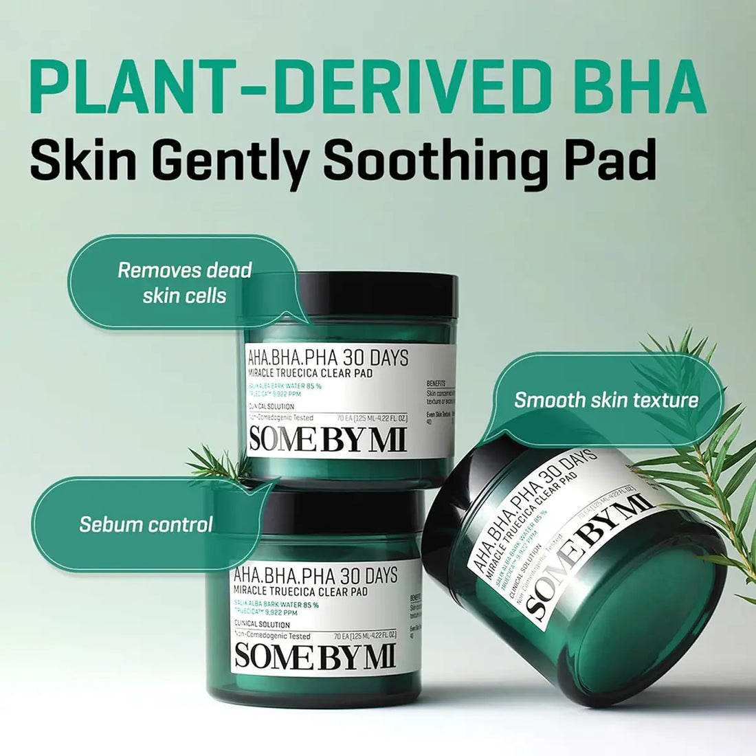 SOME BY MI AHA BHA PHA 30 Days Miracle Truecica Clear Pad 70 Pads 125mL in soothing skin treatment image.