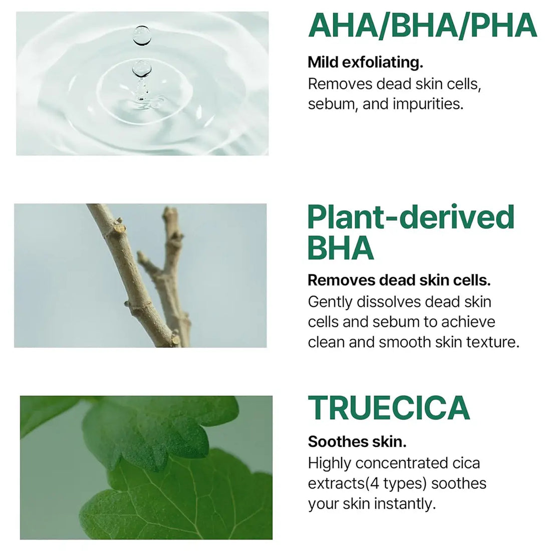 SOME BY MI AHA BHA PHA 30 Days Miracle Truecica Clear Pad 70 Pads 125mL benefits including exfoliation and skin soothing.