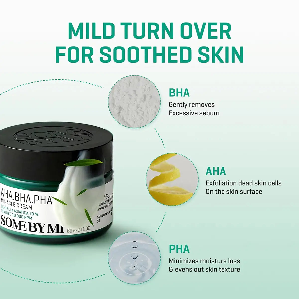 SOME BY MI AHA BHA PHA Miracle Cream 60g with benefits of AHA, BHA, and PHA for clearer, calmer skin.