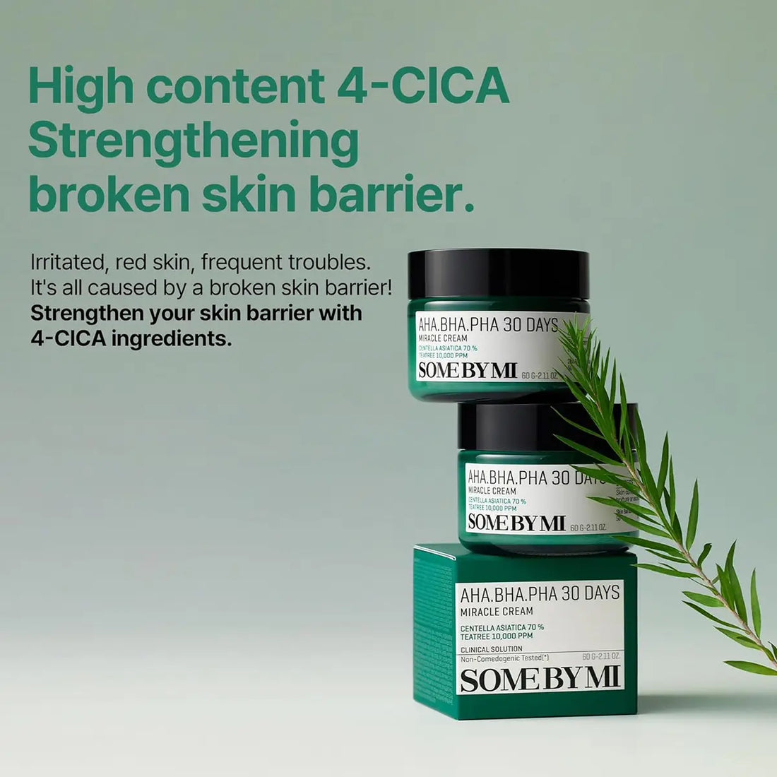 SOME BY MI AHA BHA PHA Miracle Cream 60g displayed with 4-CICA ingredients for strengthening skin barrier.
