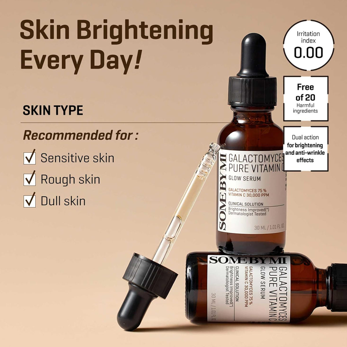 SOME BY MI Galactomyces Pure Vitamin C Glow Serum – brightening Korean serum for dark spots, dull skin & blemishes in UAE. For sensitive skin