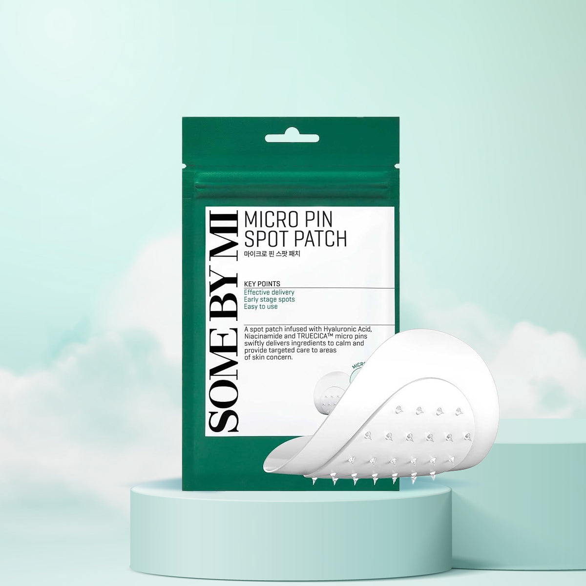 SOME BY MI Micro Pin Spot Patch – Korean microneedle acne patch with Tea Tree, Salicylic Acid, and Madecassoside for targeted blemish care. Front