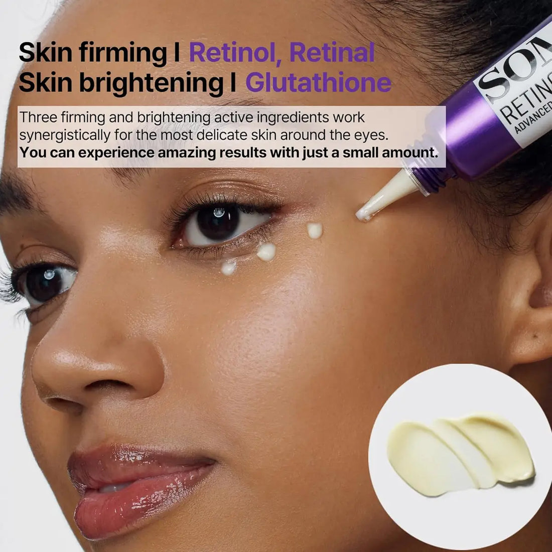 Applying SOME BY MI Retinol Intense Advanced Triple Action Eye Cream 30mL for skin firming and brightening.