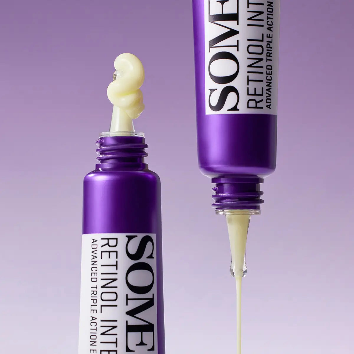 SOME BY MI Retinol Intense Advanced Triple Action Eye Cream 30mL in a stylish purple tube with cream dripping.