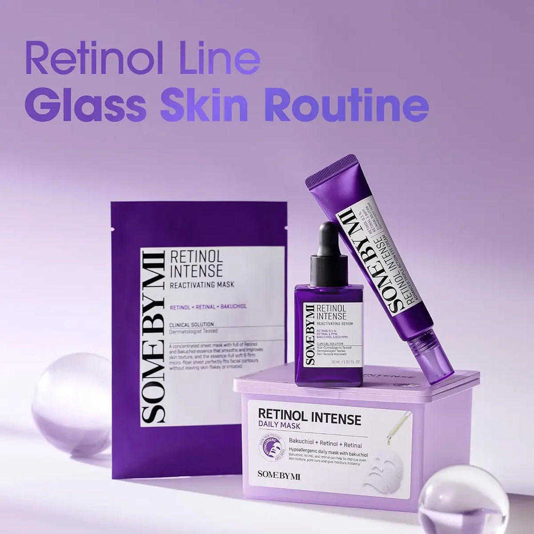 SOME BY MI Retinol Intense Reactivating Serum 30mL and other products in the Retinol Line Glass Skin Routine.