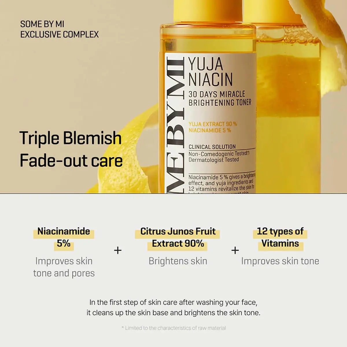 SOME BY MI Yuja Niacin 30 Days Miracle Brightening Toner 150mL with Niacinamide and Vitamin benefits.