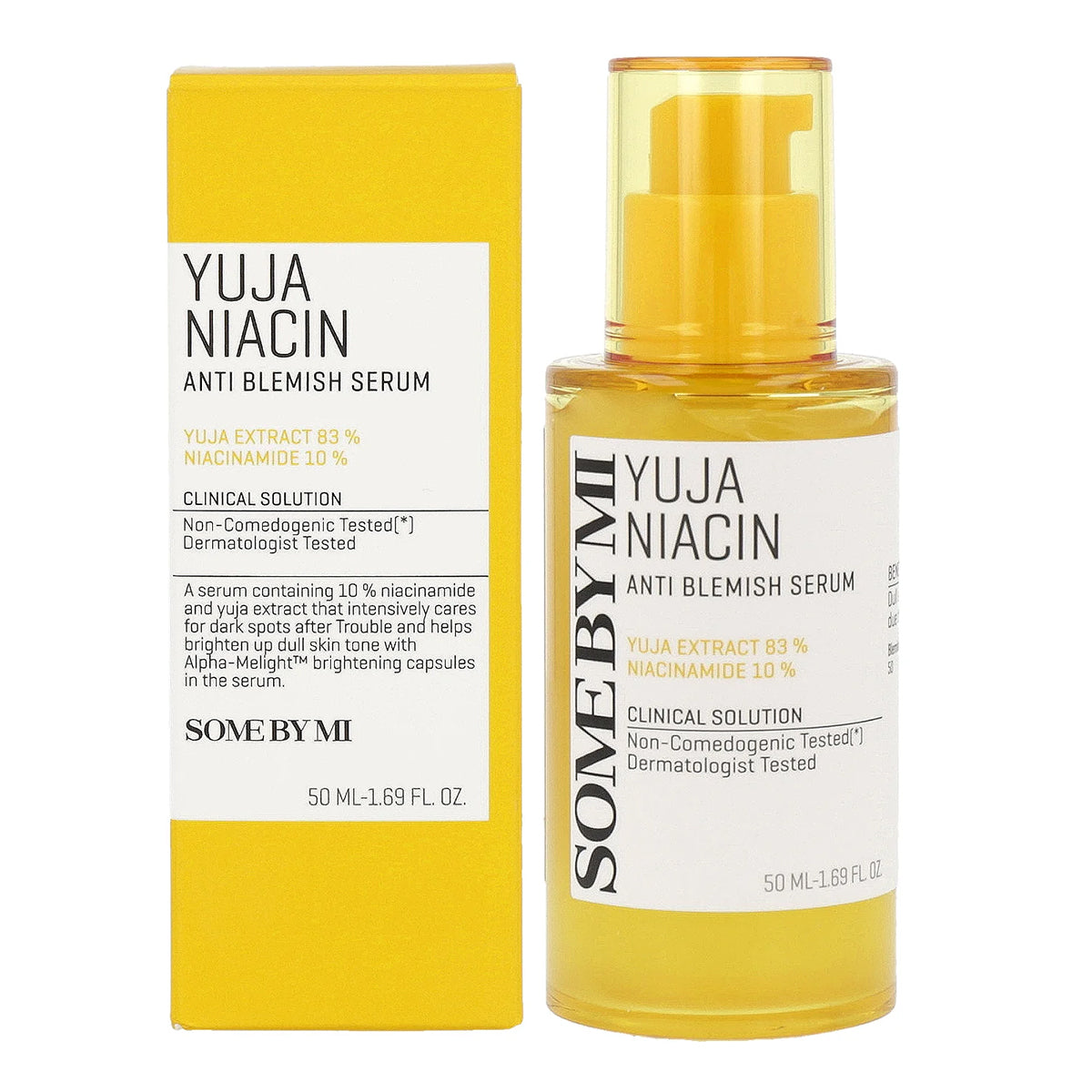 SOME BY MI Yuja Niacin Anti-Blemish Serum – Korean brightening serum with Vitamin C, Niacinamide, and Yuja for dark spot correction. Packaging