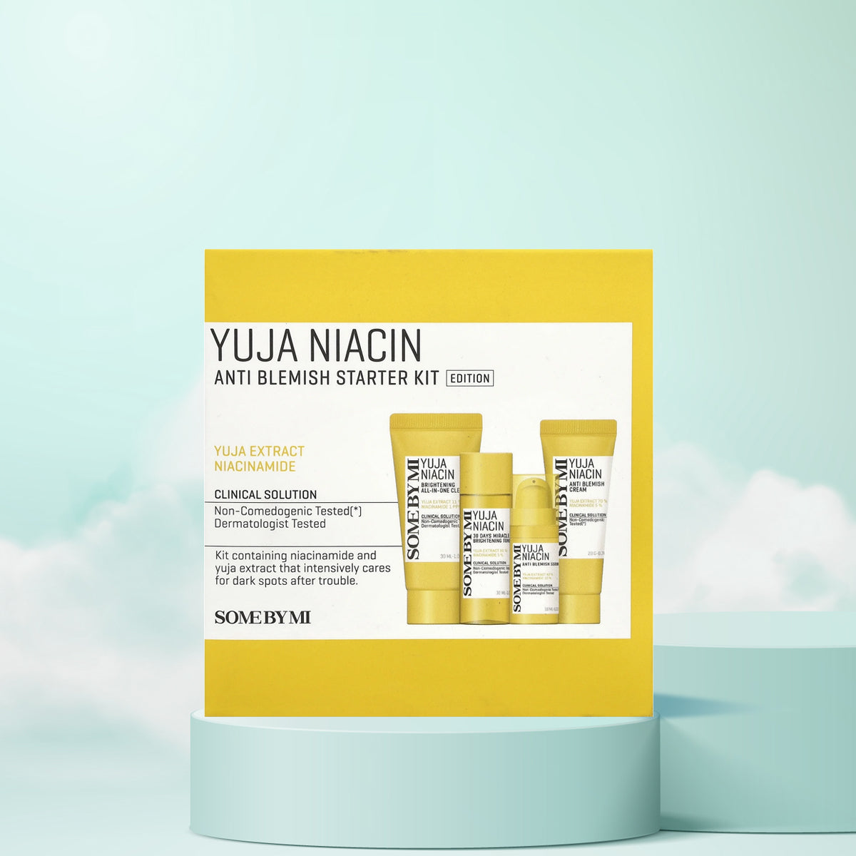 SOME BY MI Yuja Niacin Anti-Blemish Starter Kit – 4-step Korean brightening skincare routine for dark spots and glowing skin. Front