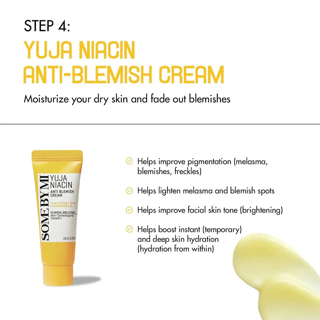 SOME BY MI Yuja Niacin Anti-Blemish Starter Kit 4Pcs with Yuja Niacin Anti-Blemish Cream for skin brightening.