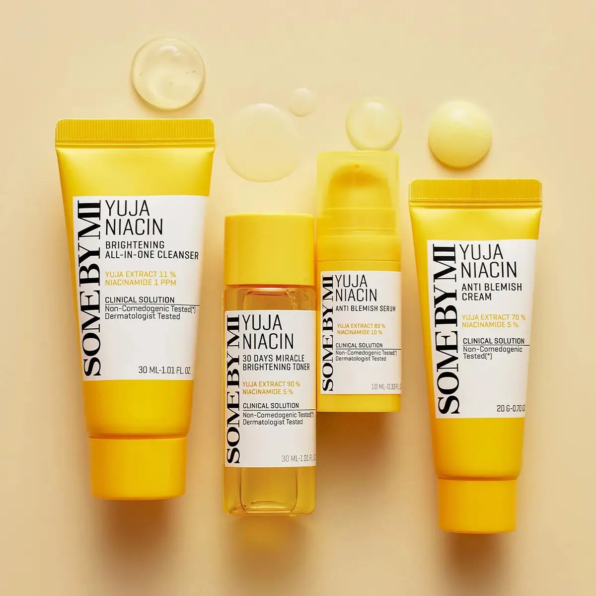 SOME BY MI Yuja Niacin Anti-Blemish Starter Kit 4Pcs featuring brightening skincare products.