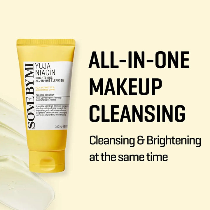 SOME BY MI Yuja Niacin Brightening All-In-One Cleanser 100mL tube with cleansing benefits and brightening properties.