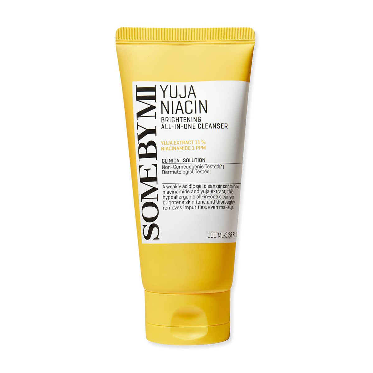 Yellow tube of Sove by Mi Yuja Niacin Brightening All-In-One Cleanser on a white background