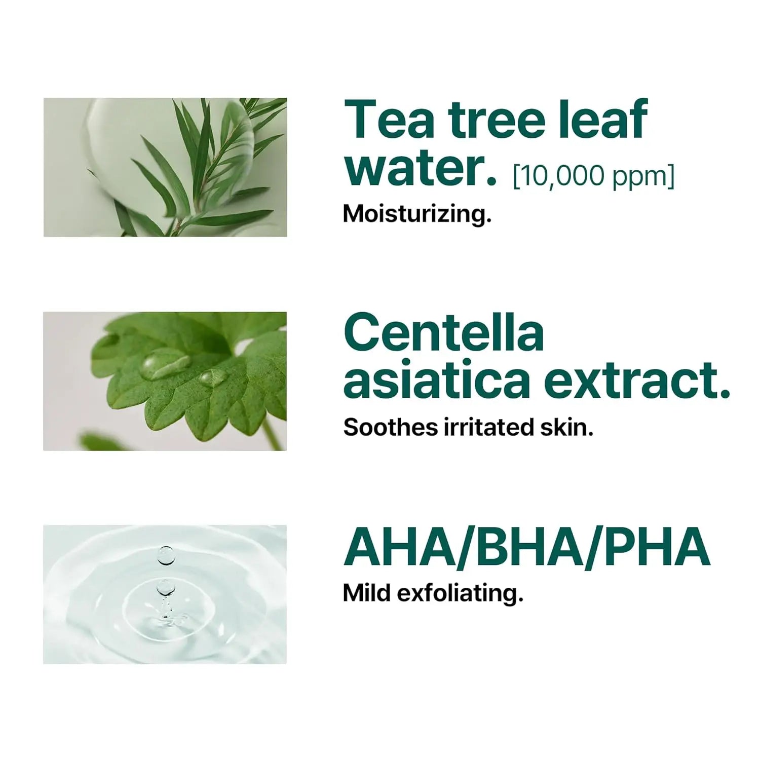 SOME BY MI AHA BHA PHA 30 Days Miracle Serum 50mL ingredients: Tea tree leaf water, Centella asiatica extract, AHA/BHA/PHA.