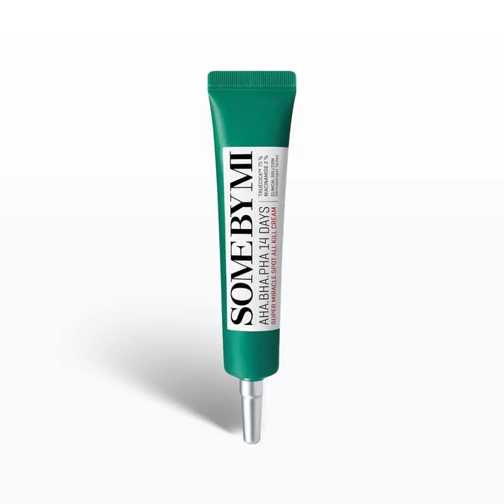 SOME BY MI AHA BHA PHA 14 Days Super Miracle Spot All Kill Cream 30mL tube on a white background.