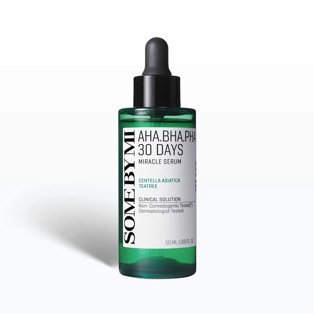 SOME BY MI AHA BHA PHA 30 Days Miracle Serum 50mL in a green bottle with dropper for skincare.