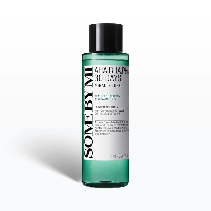SOME BY MI AHA BHA PHA 30 Days Miracle Toner 150mL with exfoliating formula for clearer skin.