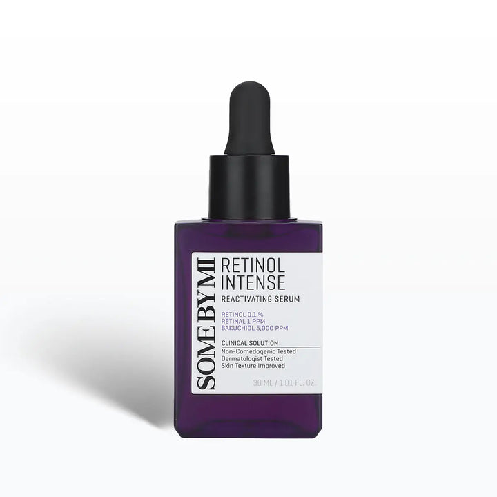 SOME BY MI Retinol Intense Reactivating Serum 30mL in a sleek purple bottle with dropper.