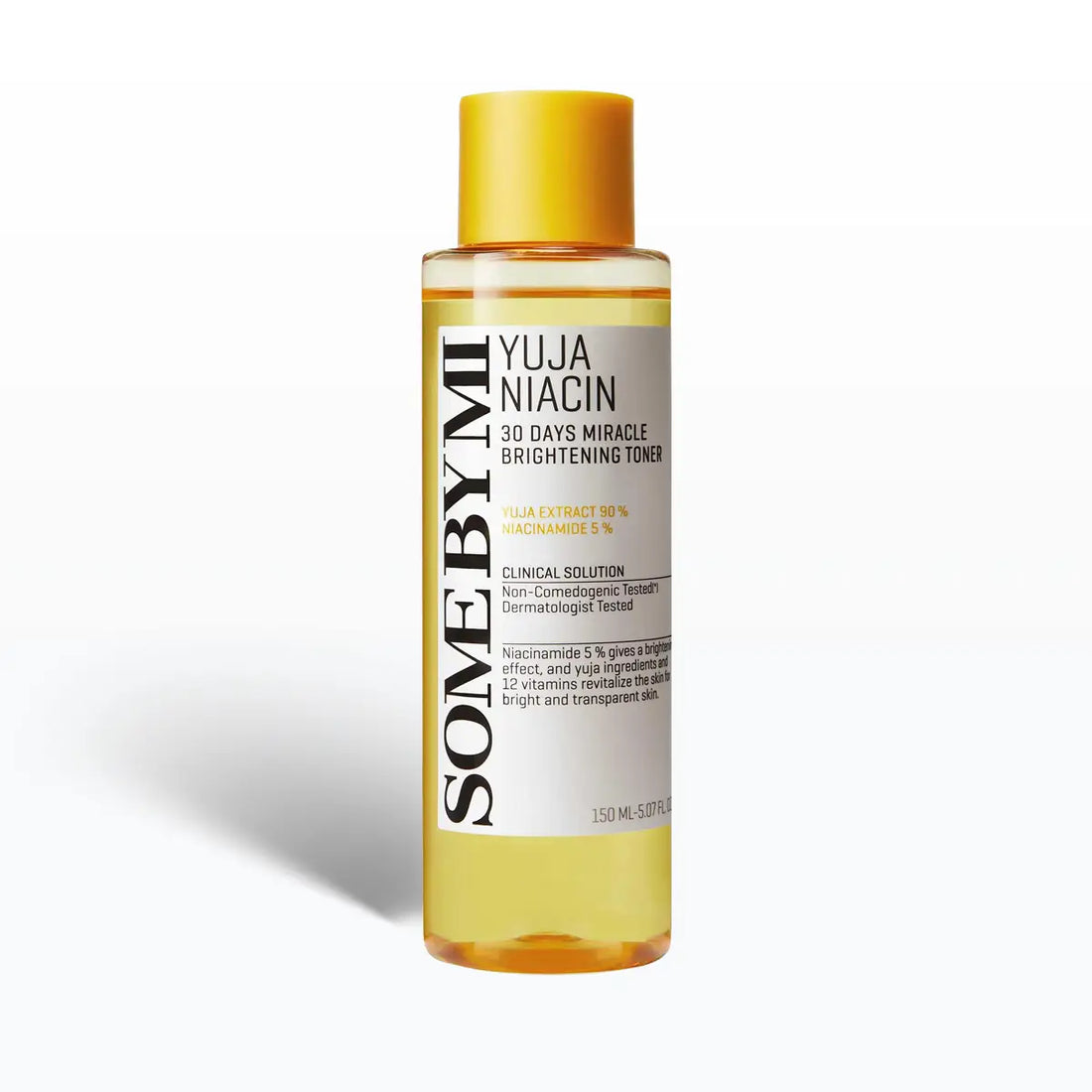 SOME BY MI Yuja Niacin 30 Days Miracle Brightening Toner 150mL in a clear bottle with yellow cap.