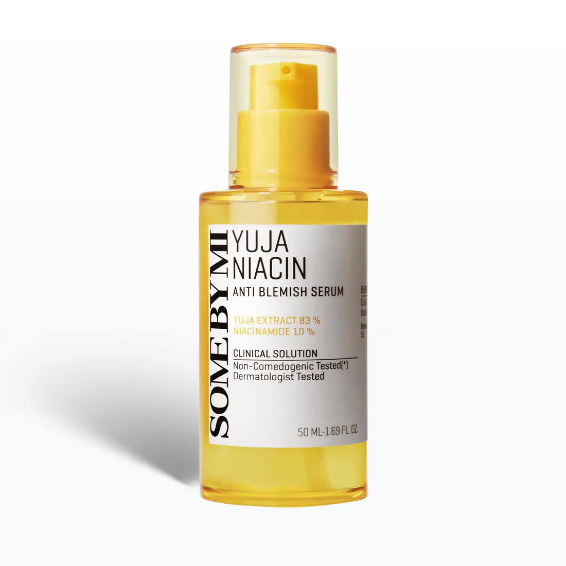 SOME BY MI Yuja Niacin Anti-Blemish Serum 50mL in a yellow bottle, targeting dark spots and blemishes.