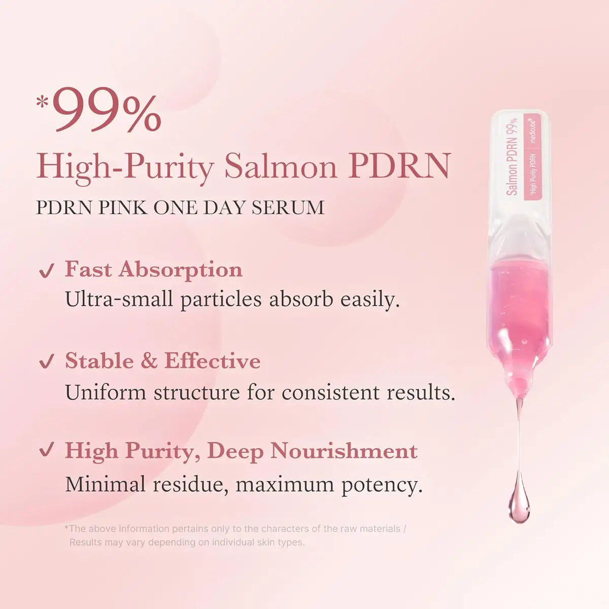 PDRN Pink One Day Serum with text on a pink background