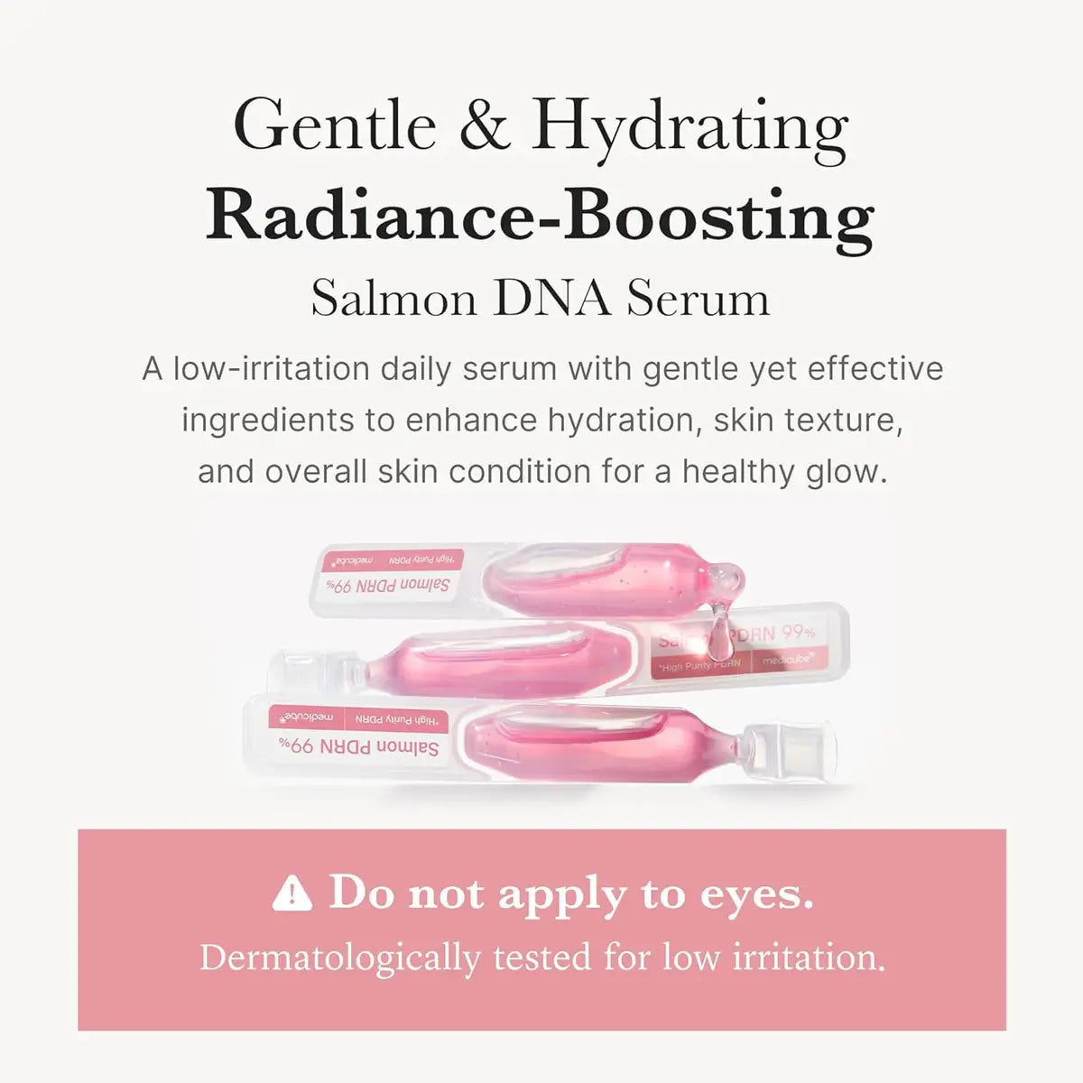 Salmon DNA serum packaging with text about gentle and hydrating properties on a white background.