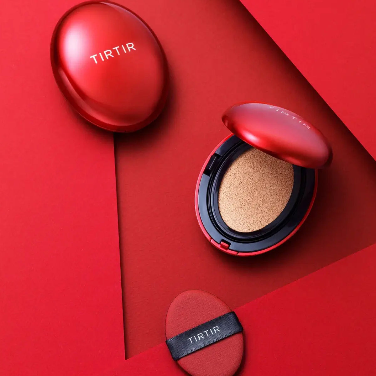 TIRTIR cosmetic compact on a red background