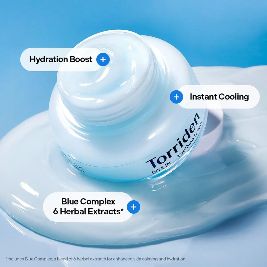 TORRIDEN DIVE-IN Low-Molecular Hyaluronic acid Soothing Cream 100mL with hydration boost and instant cooling effects.