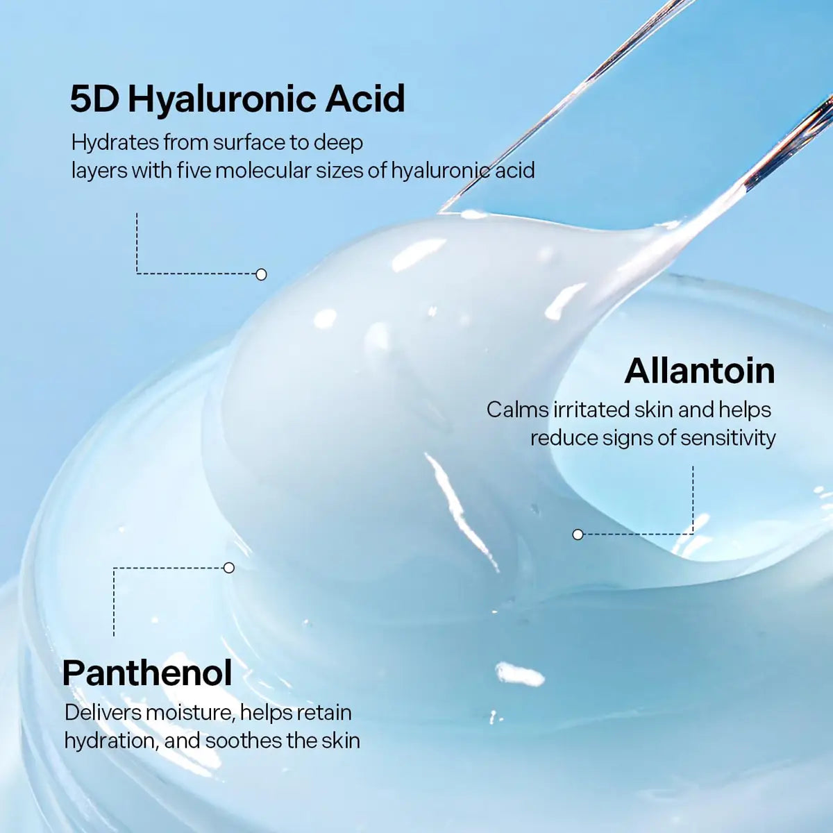 TORRIDEN DIVE-IN Low-Molecular Hyaluronic acid Soothing Cream 100mL features 5D Hyaluronic Acid, Allantoin, and Panthenol.