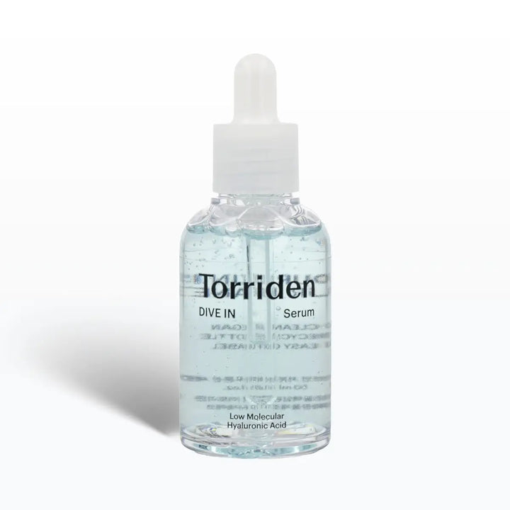 TORRIDEN DIVE-IN Low Molecular Hyaluronic Acid Serum 50mL in a clear dropper bottle with blue serum.