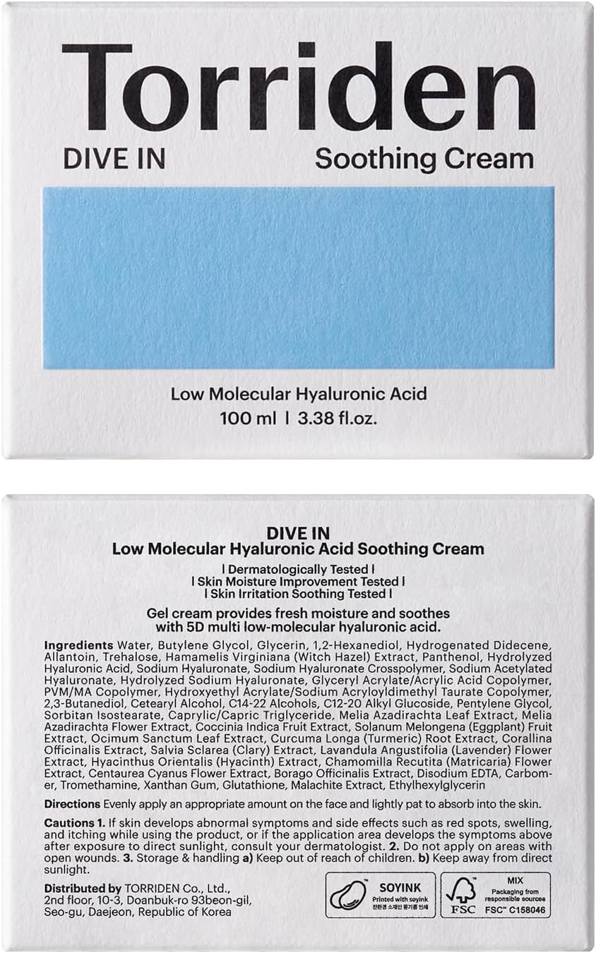 Dive In Low Molecular Hyaluronic Acid Soothing Cream 100ml