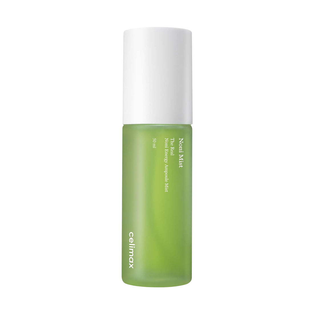 Green skincare bottle with white cap on a white background