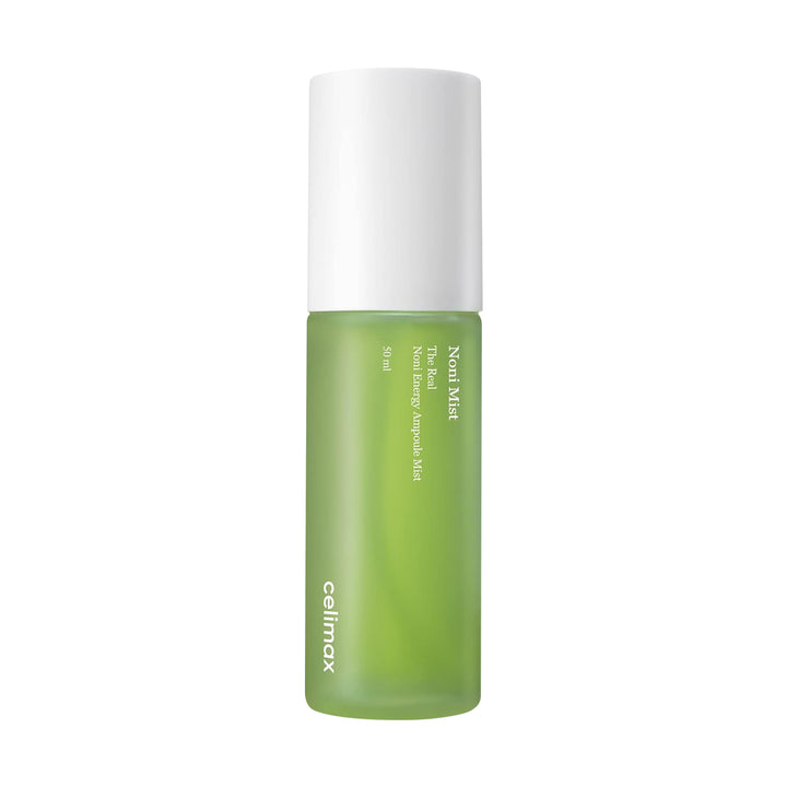 Green skincare bottle with white cap on a white background