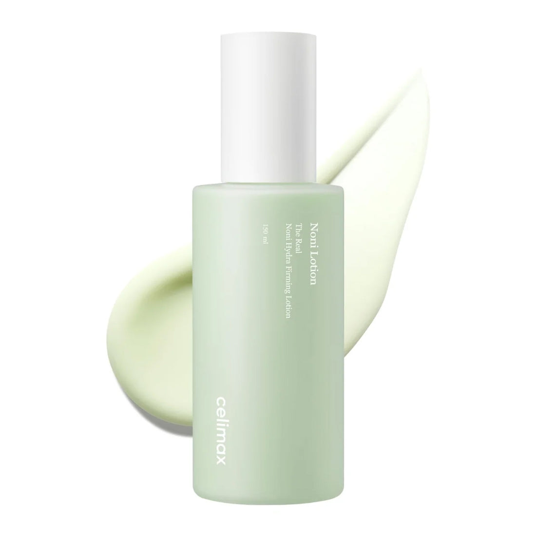 Skincare bottle with a white cap on a light green background