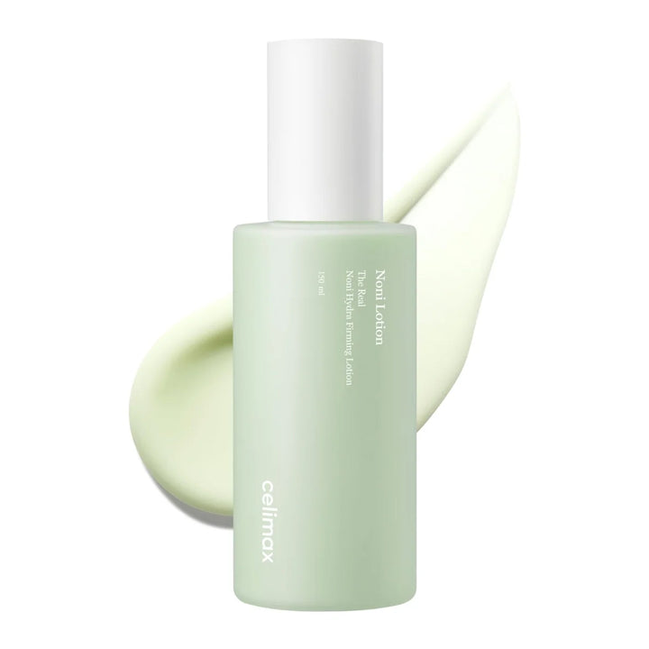 Skincare bottle with a white cap on a light green background