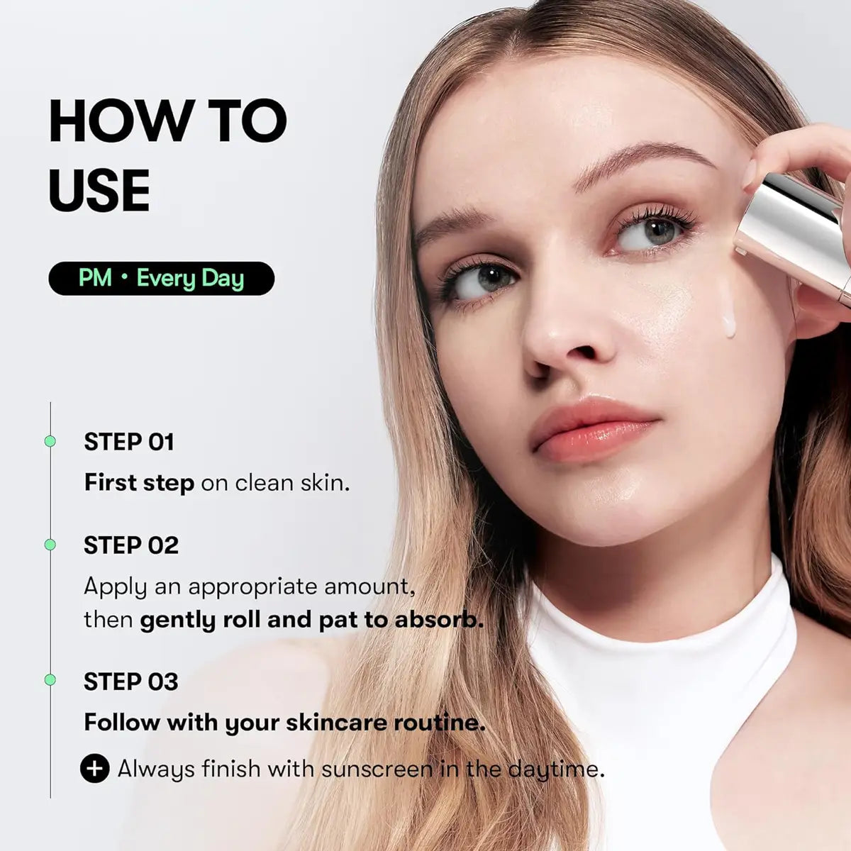 VT REEDLE SHOT 100 50mL application guide demonstrating steps for skincare routine.