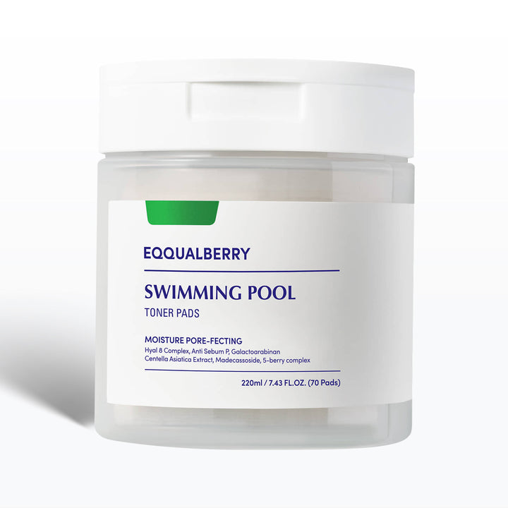 Jar of Equalberry Swimming Pool toner pads on a white background