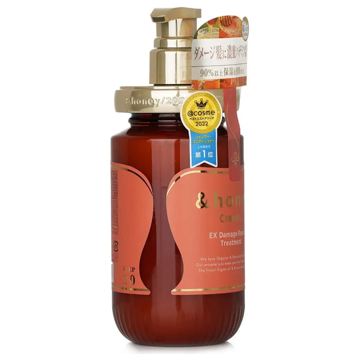 &Honey Creamy EX Damage Repair Treatment 450mL in a stylish pump bottle for hair replenishment and repair.
