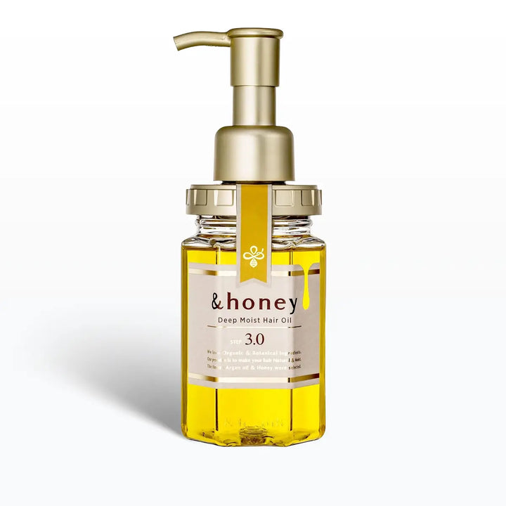 &Honey Deep Moist Hair Oil 100mL in a stylish pump bottle, designed to nourish and hydrate dry hair.