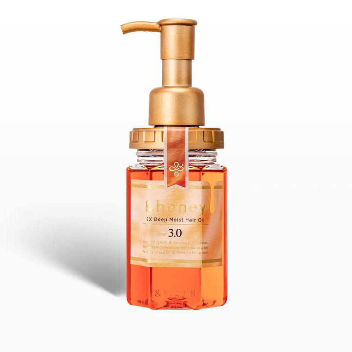 &Honey EX Deep Moist Hair Oil 100mL in a sleek bottle with pump dispenser.
