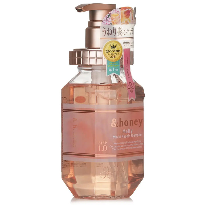 &Honey Melty Moist Repair Shampoo 440mL in a stylish pump bottle, designed for intense moisture and frizz control.