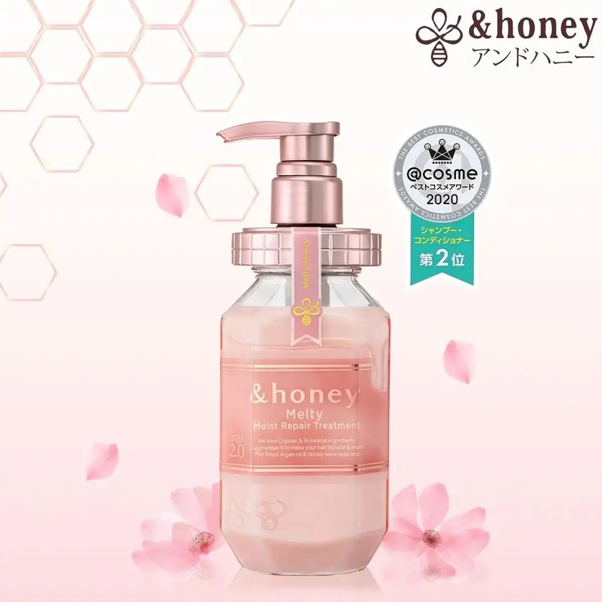 &Honey Melty Moist Repair Treatment 440mL luxurious hair mask with pump for deep hydration.