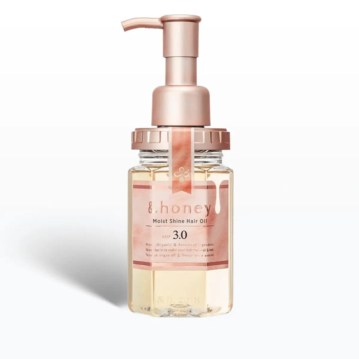 &Honey Moist Shine Hair Oil 100mL bottle with pump for nourishing and restoring shine to hair.